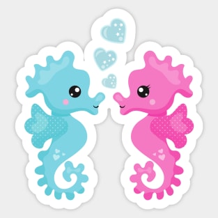 Cute Seahorses, Pink Seahorse, Blue Seahorse, Love Sticker